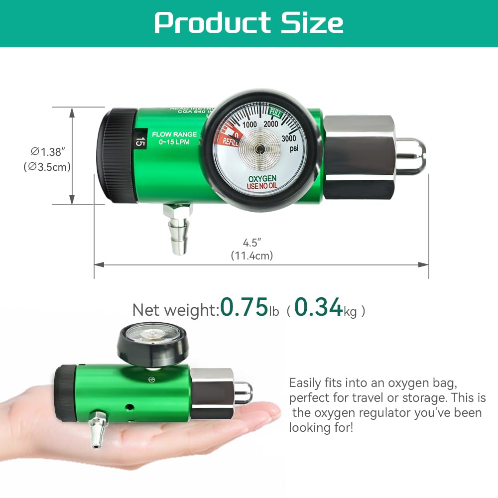 Generic oxygen regulator pressure gauge shows real-time tank pressure clearly.