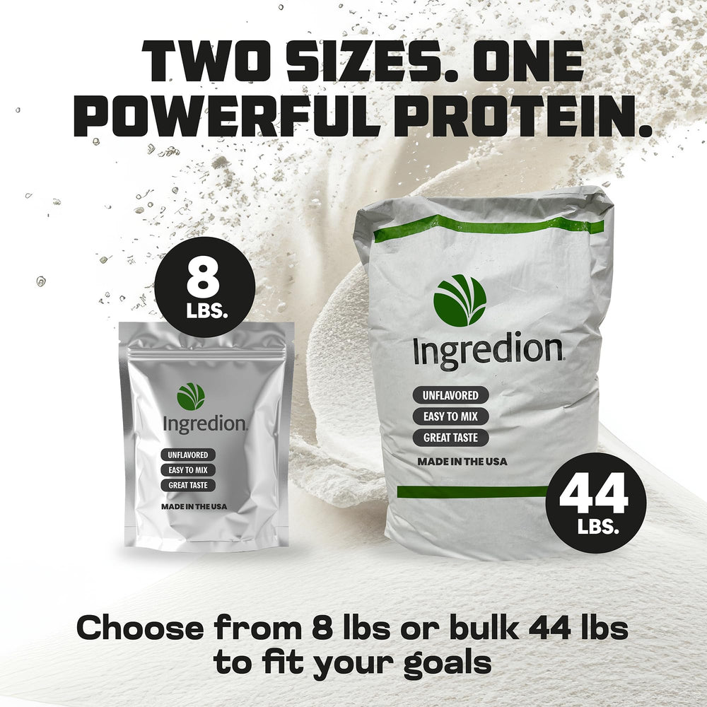 Generic pea protein with measuring cup highlights simple portioning for daily protein goals.