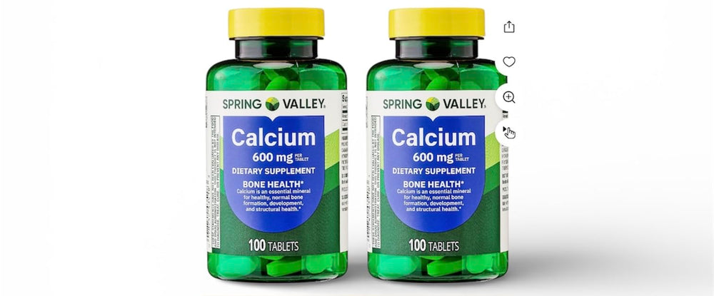 Generic Spring Valley calcium bottle packaging promotes steady supplementation.