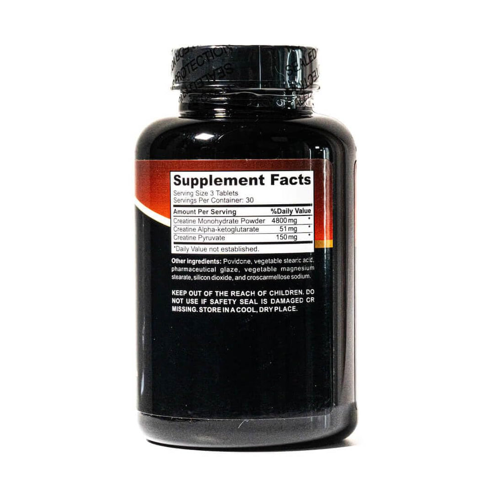 Generic Super Premium Tri-Phase Creatine capsules closeup — triple-blend support for strength and recovery.