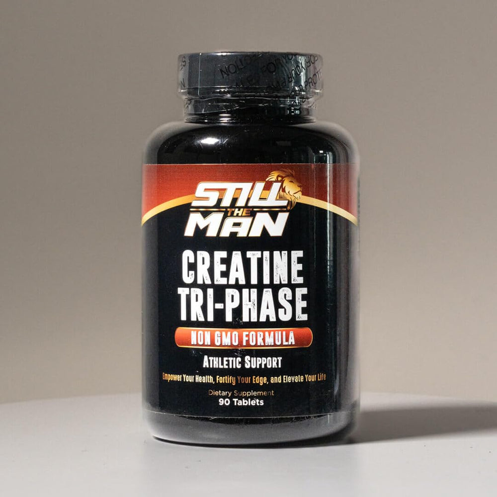 Generic Super Premium Tri-Phase Creatine capsules in hand — simple, clean dosage without powder mess.
