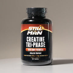 Generic Super Premium Tri-Phase Creatine capsules in hand — simple, clean dosage without powder mess.