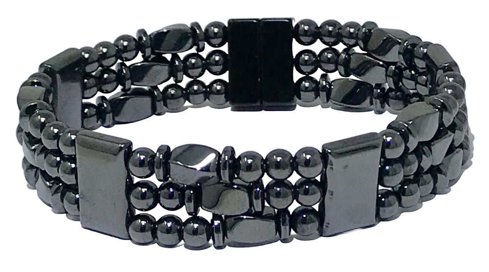 Generic Tri-Power Magnetic Hematite Bracelet front view with triple strands for daily wear and potential relaxation