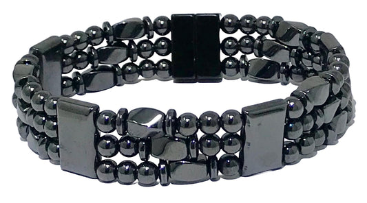 Generic Tri-Power Magnetic Hematite Bracelet front view with triple strands for daily wear and potential relaxation