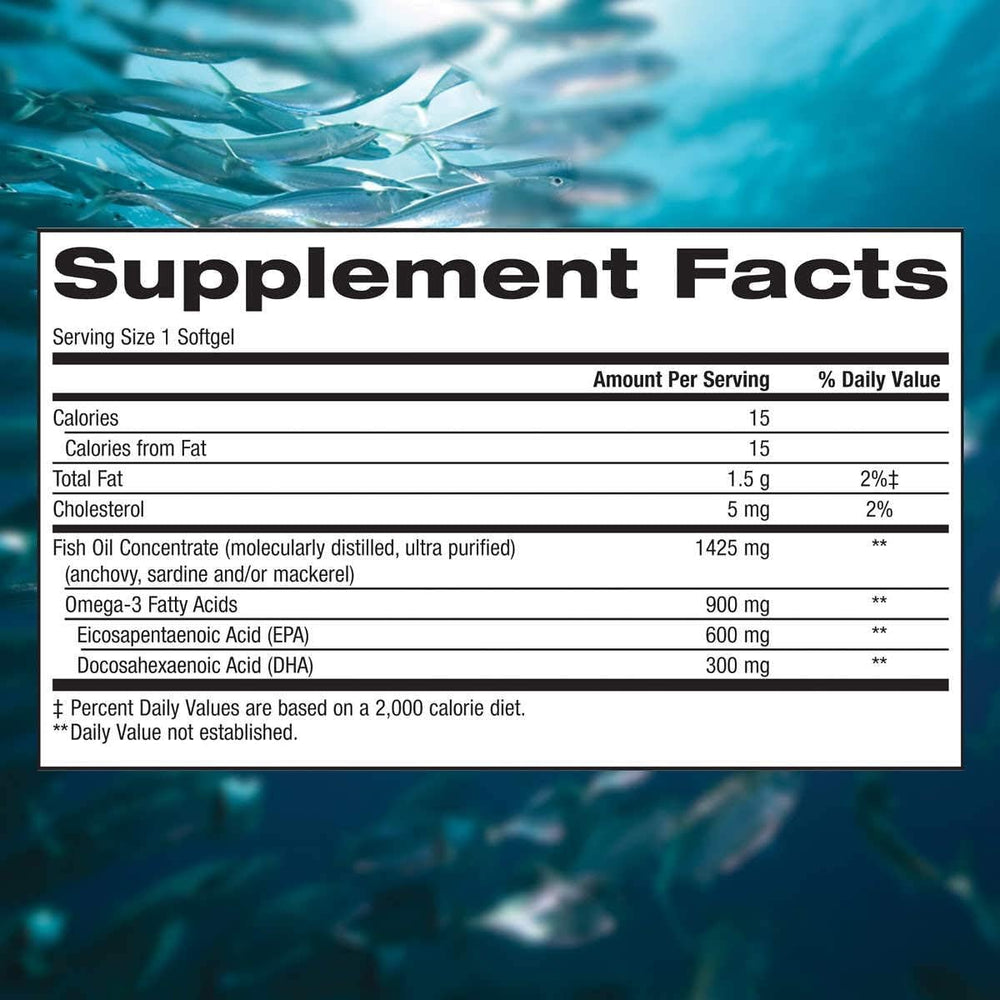 Generic Triple Strength Omega-3 enteric softgel close-up reduces fishy aftertaste