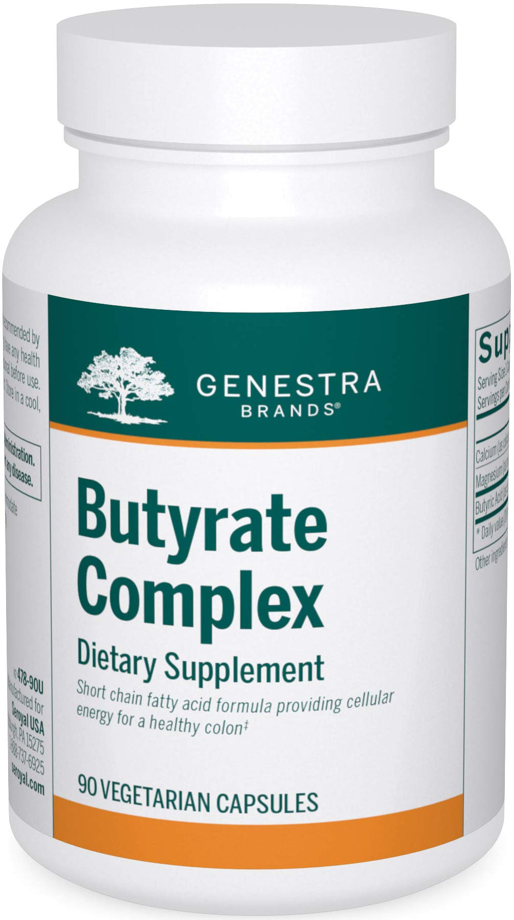 Genestra Brands Butyrate Complex bottle front highlighting its gut support features