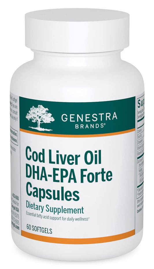 Genestra Brands Cod Liver Oil DHA-EPA Forte capsules in bottle for daily omega-3 support