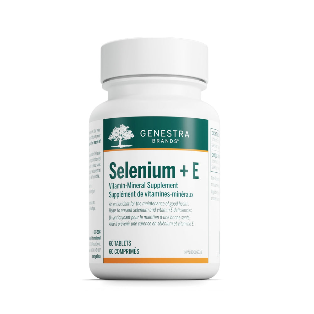 Genestra Brands Selenium + E bottle front displaying antioxidant tablets
