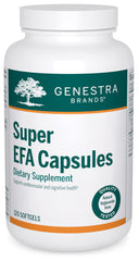 Genestra Brands Super EFA capsules bottle with label highlights omega-3 support for cardiovascular wellness
