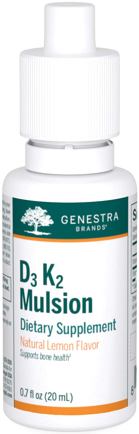 Genestra D3 K2 Mulsion lemon bottle for easy daily bone support.