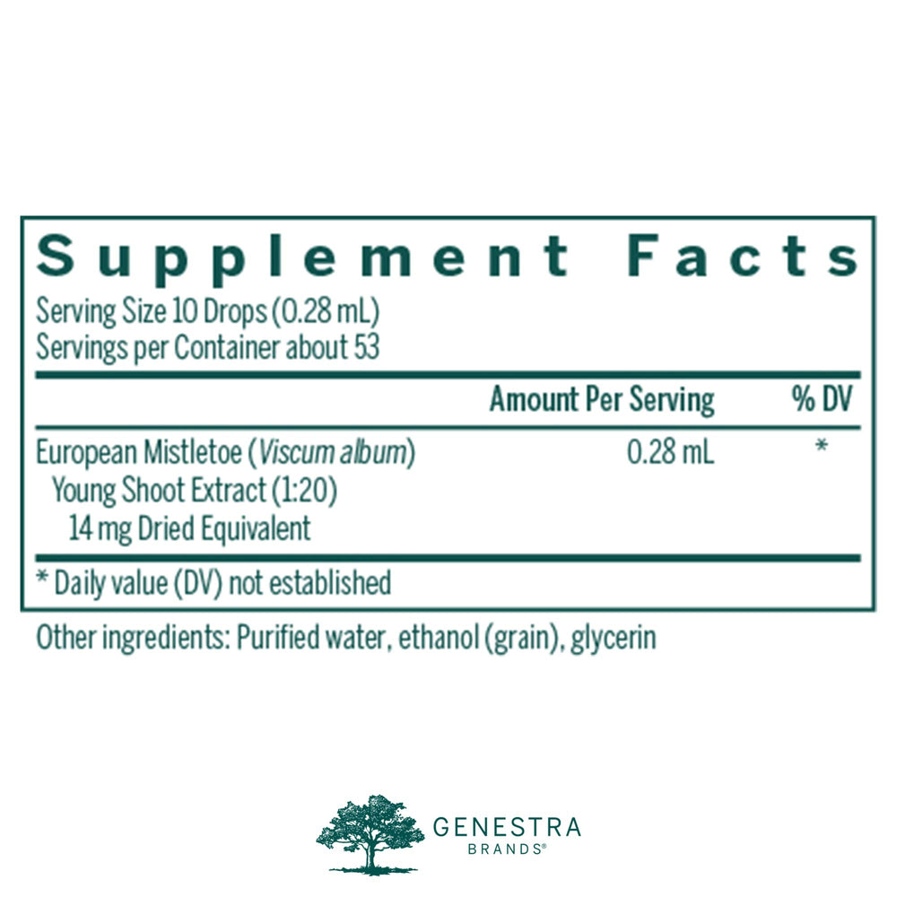 Genestra Brands European Mistletoe Young Shoot label close-up with essential product details