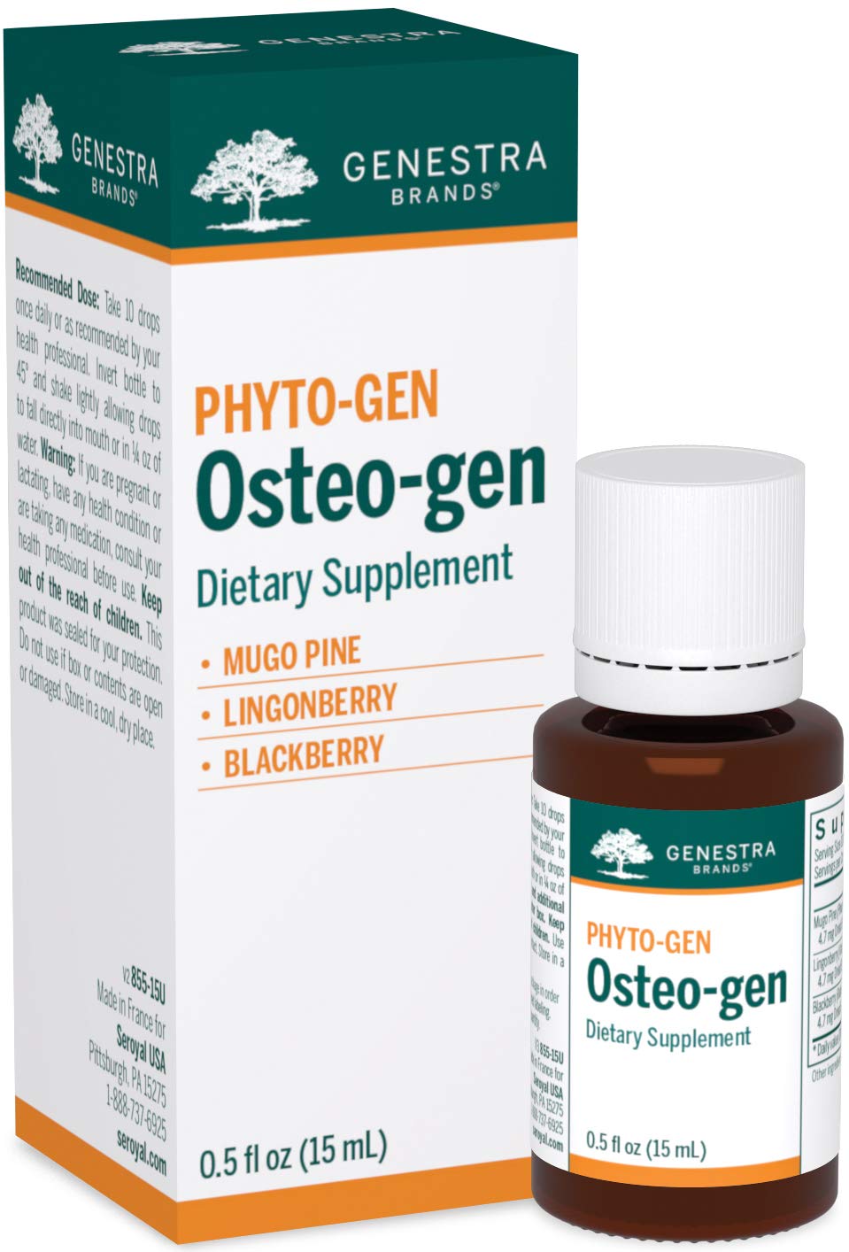 Genestra Osteo-gen bottle with Mugo Pine highlights the herbal blend for daily wellness.