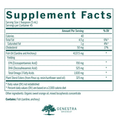 Genestra Super EFA Liquid Plus label close-up showing plant sterols.