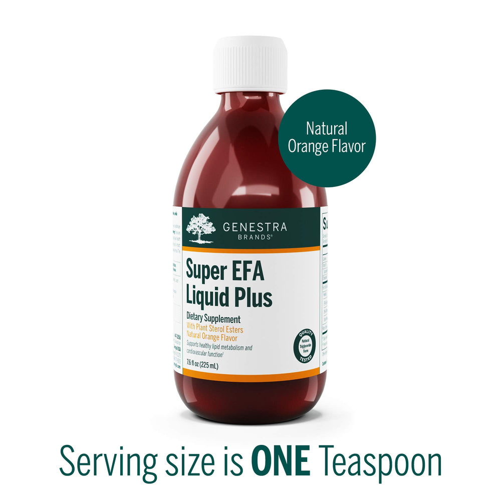 Genestra Super EFA Liquid Plus pouring serving for convenient daily intake.