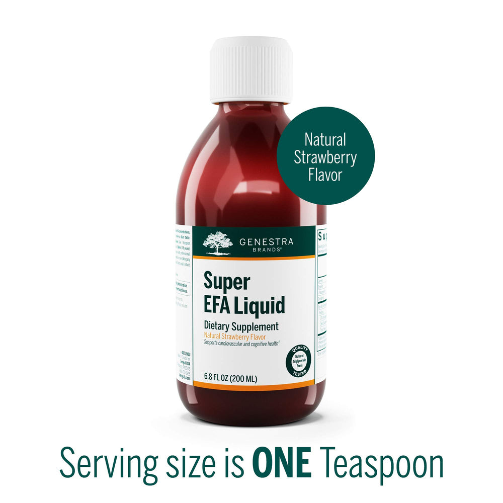Genestra Super EFA Liquid pour demonstrates convenient dosing for daily use.