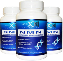 Genex Formulas NMN bottle on a shelf with durable, shelf-stable packaging.