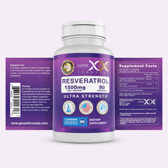 Genex Formulas Resveratrol bottle back shows COA for purity