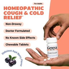 Genexa Cold Crush acai-flavor tablets highlighting organic ingredients.