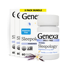 Genexa Sleepology chewable vanilla lavender tablet supports a calm bedtime routine