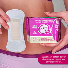 Genial Day anion-strip liner highlighting technology for soothing comfort.