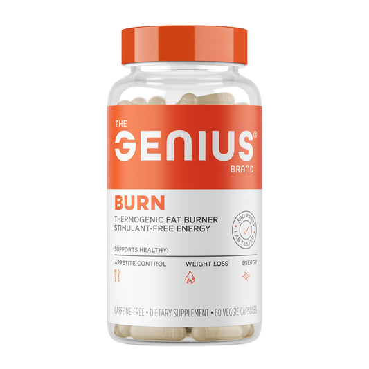 Genius Burn bottle pour shows thermogenic formula for steady daytime energy
