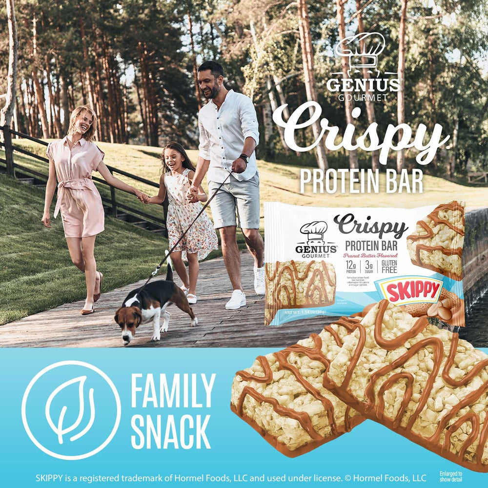 Genius Gourmet SKIPPY bar open-pack moment for quick satisfaction
