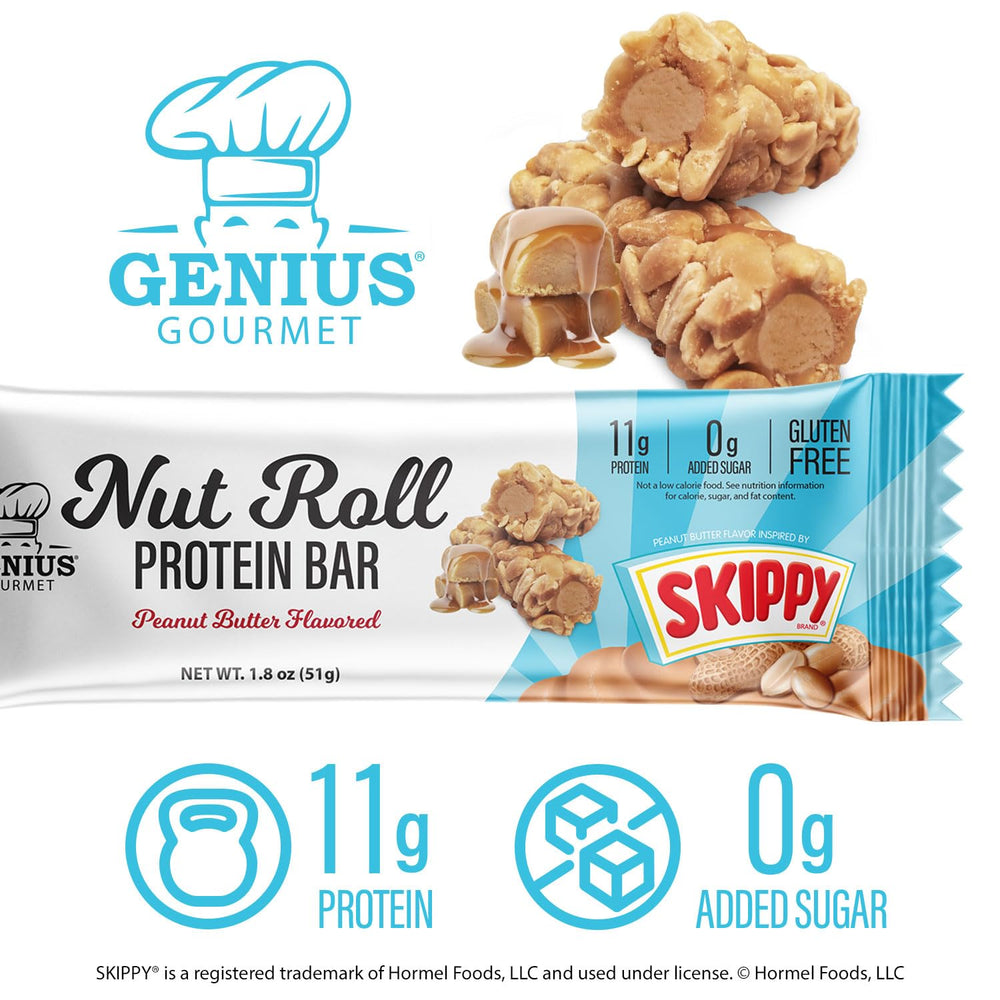 Genius Gourmet SKIPPY bar ready to eat anytime, ideal for lunchboxes.