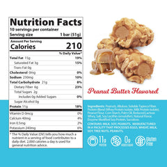 Genius Gourmet SKIPPY bar texture shows crunchy peanuts with a creamy center for a satisfying snack moment.