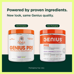 Genius Pre grape limeade flavor invites a refreshing pre-workout sip.
