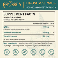GENOBBELY nicotinamide riboside softgel highlighting NR support for cellular energy.