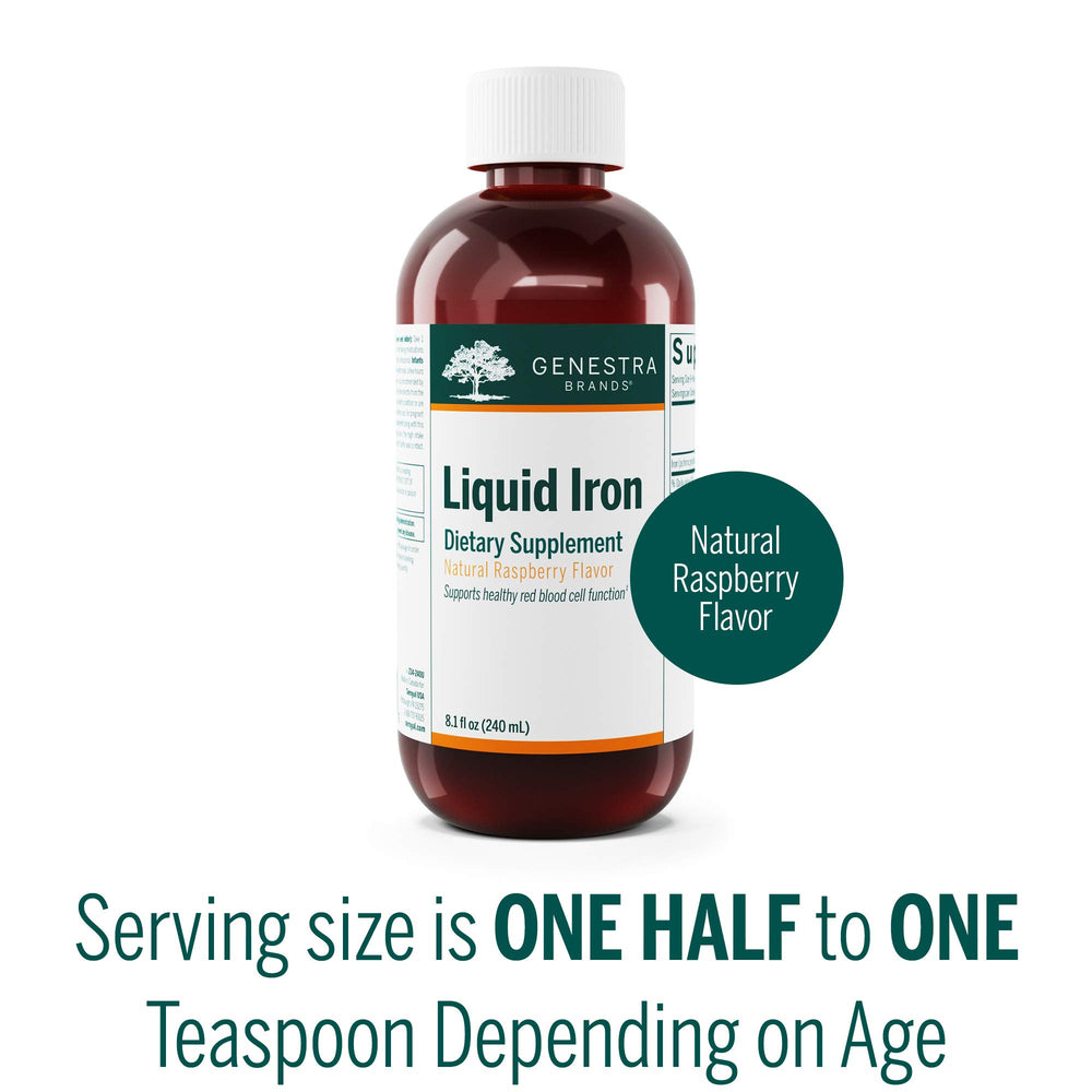 Genestra Brands Liquid Iron raspberry flavor highlights pleasant daily intake.