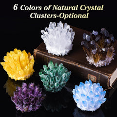 Geodora crystal cluster display on table highlighting prism colors for decor