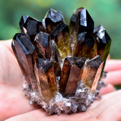 Geodora natural crystal cluster tea crystal prism adds warm color on shelves.