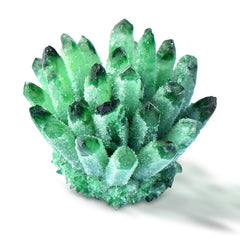 Geodora natural crystal cluster with green hues for vibrant shelf decor.