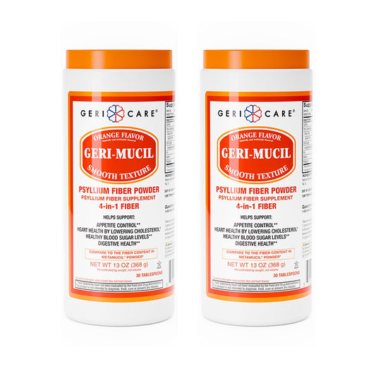 GeriCare Geri-Mucil orange flavor bottle for daily fiber support.