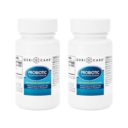 GeriCare S. boulardii bottle front signals digestive health support and brand reliability.