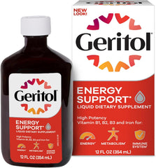 Geritol Liquid measuring spoon shows easy daily dosing.