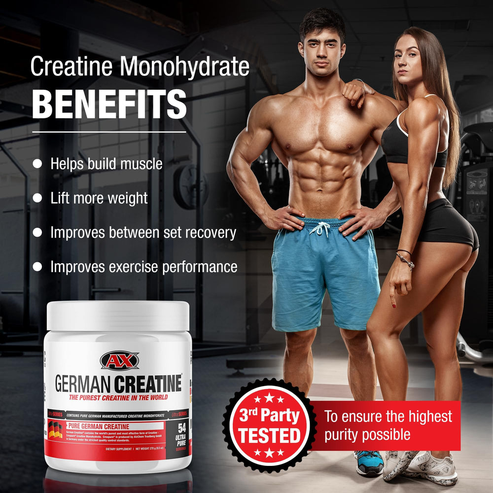 German Creatine powder scoop showing easy dosing for training