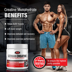 German Creatine powder scoop showing easy dosing for training
