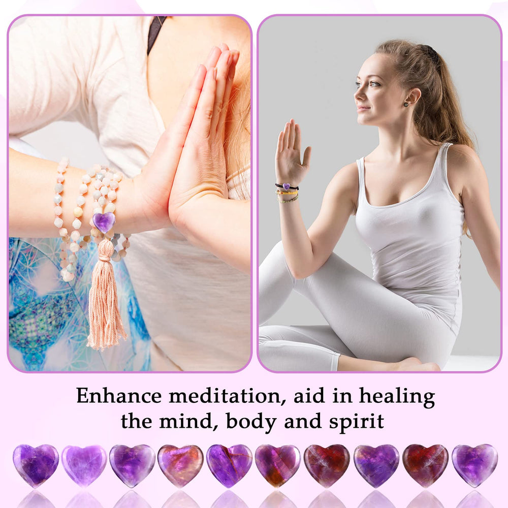 Gerrii purple heart crystal set in a meditation scene.