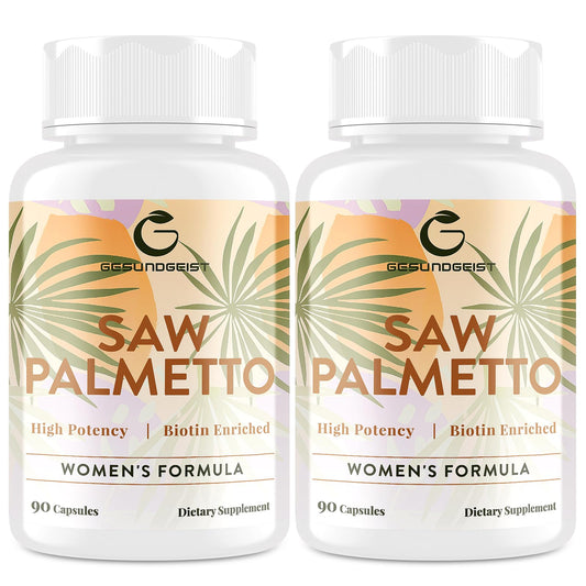 Gesundgeist Saw Palmetto bottle for women’s hair health and vitality.