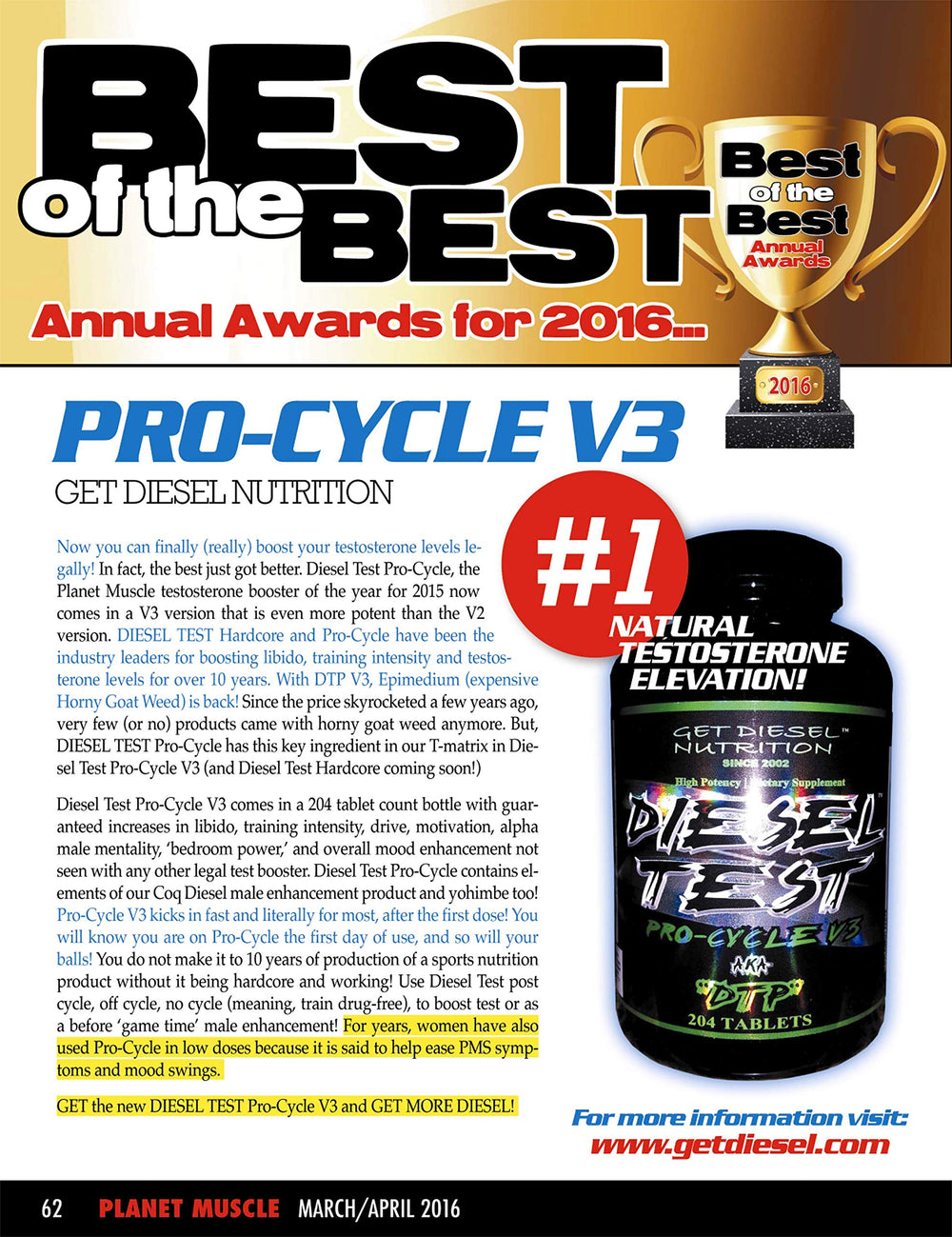 GET DIESEL NUTRITION Diesel Test Procycle pack shot showing capsules for post-cycle support