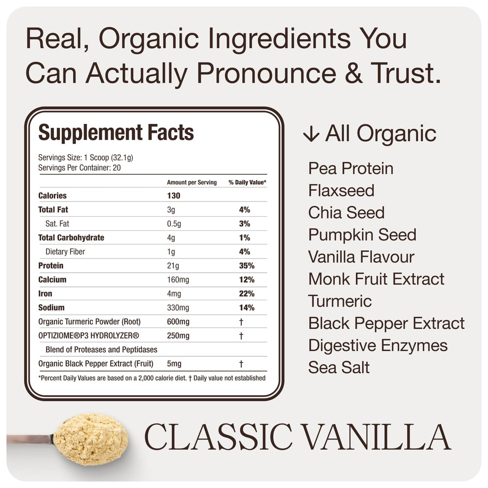 Get Golden vanilla protein powder being poured for smooth shakes.