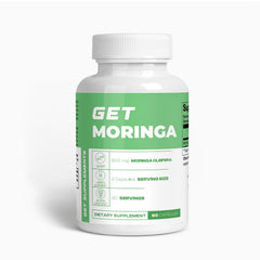 GET Supplements Moringa bottle front for daily energy and natural nourishment.