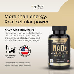 gflow NAD+ bottle back label details ingredients and suggested daily routine