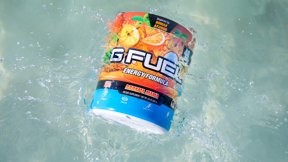 G Fuel Bahama Mama glass serving with tropical flavor for workouts and daily focus