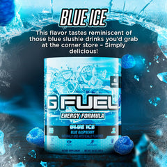 G Fuel Blue Ice nutrition panel image emphasizes vitamins and antioxidants.