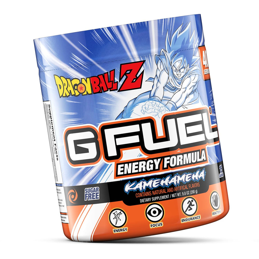 G Fuel Dragon Ball Z energy drink powder poured into a shaker demonstrates portability.