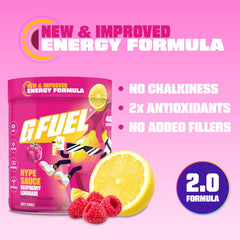 G Fuel Hype Sauce powder scoop close-up highlights convenient energy.
