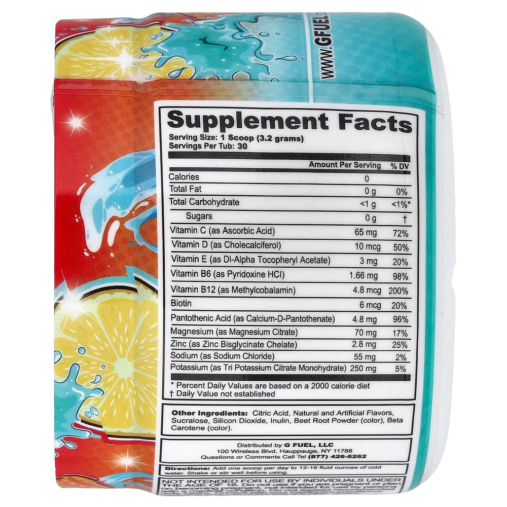 G Fuel Mango Lemonade Supreme Hydration tub with scoop for easy zero-sugar hydration.